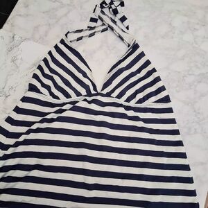 MOSSIMO Navy and White Striped One Piece Swimsuit Tankini Top Size XL